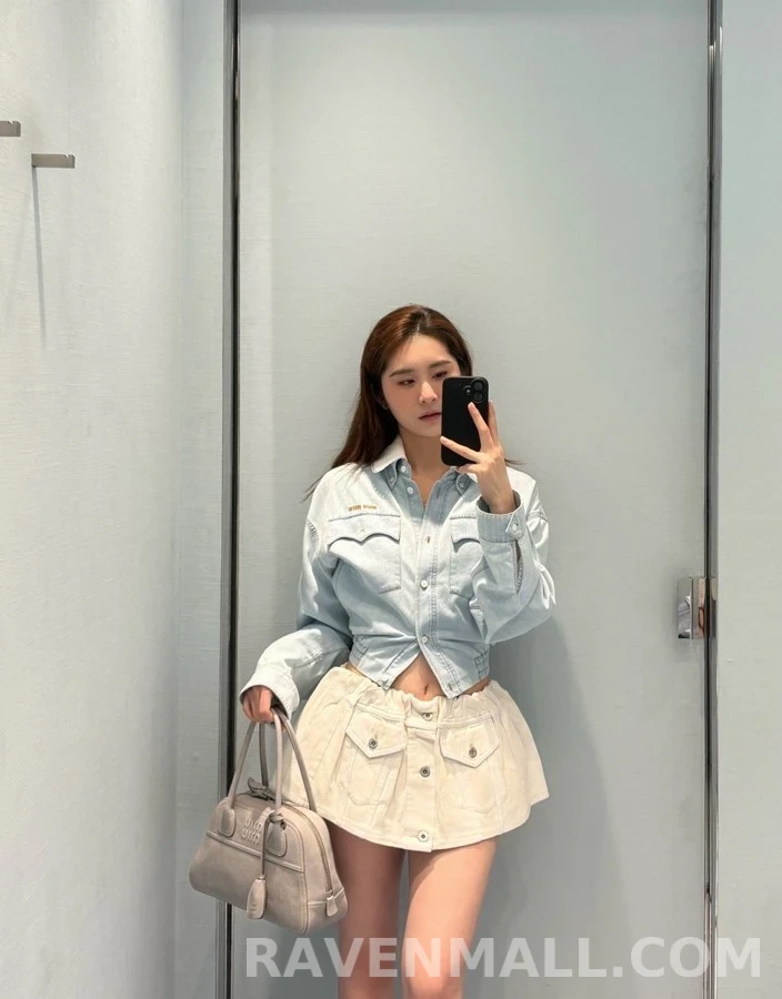 미우미우 미우미우 탈착식 레이스 칼라 데님 자켓 상세 이미지