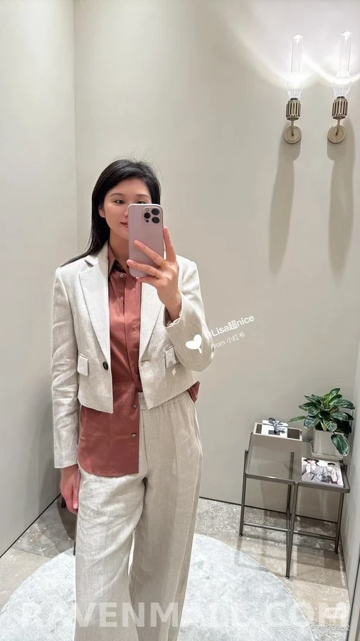 브루넬로 쿠치넬리 브루넬로 쿠치넬리 헤링본 린넨 크롭 자켓 상세 이미지