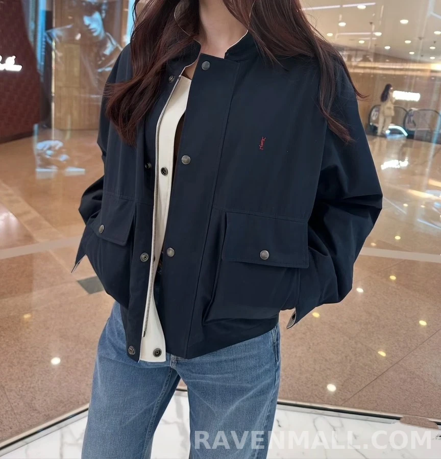 생로랑 세인트로랑 로고 자수 스탠드넥 자켓 상세 이미지