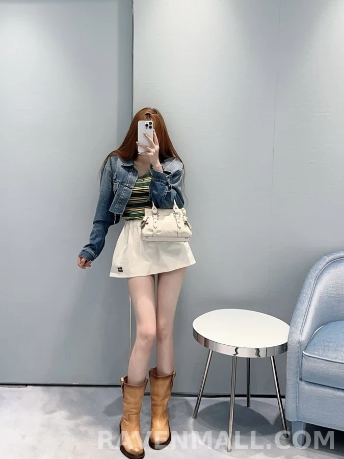 미우미우 미우미우 워싱 러프 헴 크롭 데님 자켓 상세 이미지