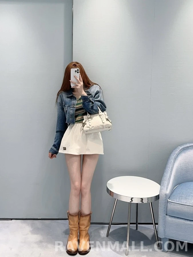 미우미우 미우미우 워싱 러프 헴 크롭 데님 자켓 상세 이미지