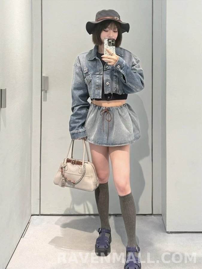 미우미우 미우미우 워싱 러프 헴 크롭 데님 자켓 상세 이미지