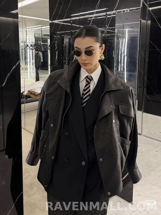 생로랑 세인트로랑 오버핏 더블 포켓 레더 자켓 상세 이미지