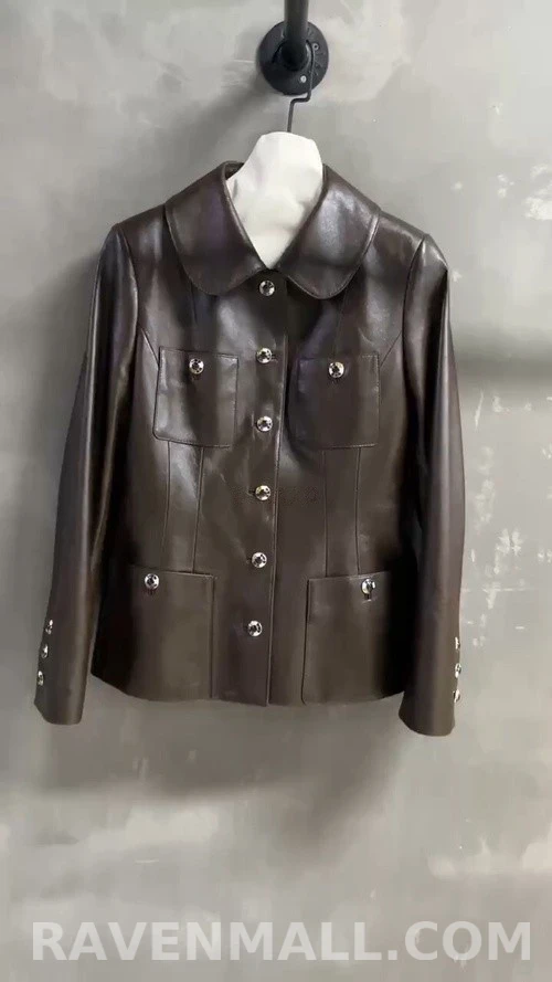샤넬 샤넬 라운드카라 포켓 레더 자켓 상세 이미지