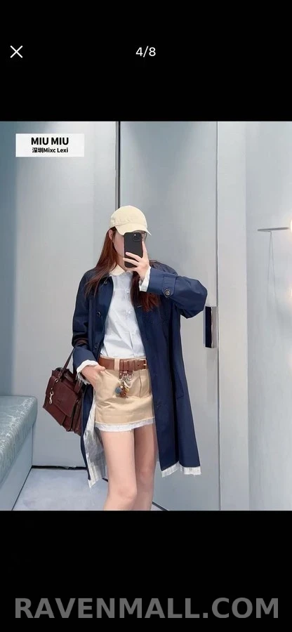 미우미우 미우미우 레터링 체크 안감 트렌치 코트 상세 이미지