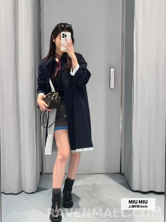 미우미우 미우미우 레터링 체크 안감 트렌치 코트 상세 이미지