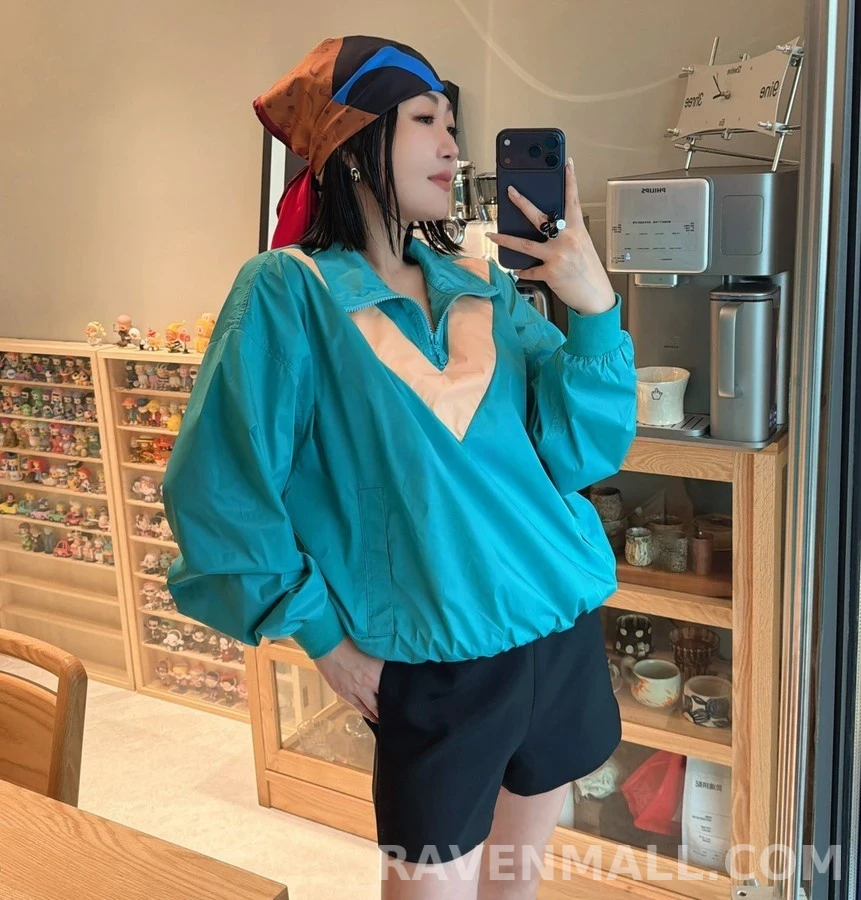 생로랑 세인트로랑 V넥 컬러 블록 반집업 자켓 상세 이미지