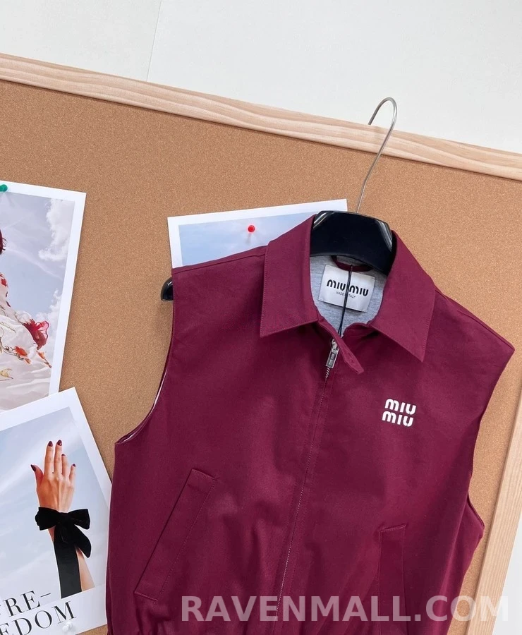미우미우 미우미우 클래식 카라 집업 슬리브리스 조끼 상세 이미지