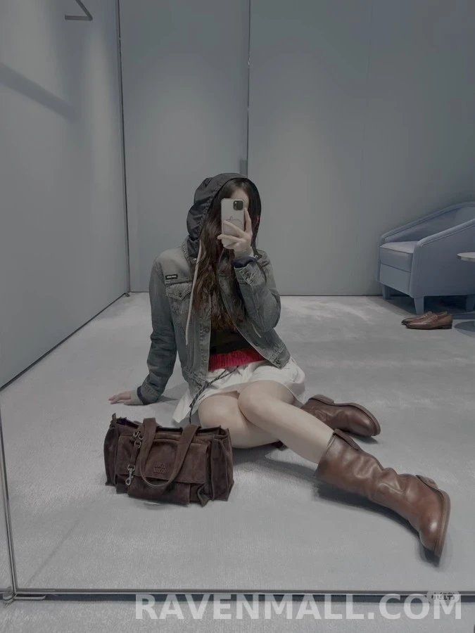 미우미우 미우미우 페이크 레이어드 레터링 데님 후드 상세 이미지