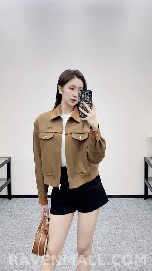 미우미우 미우미우 스웨이드 칼라 집업 자켓 상세 이미지
