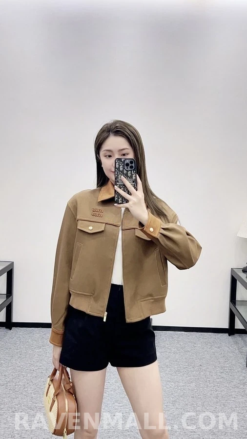 미우미우 미우미우 스웨이드 칼라 집업 자켓 상세 이미지