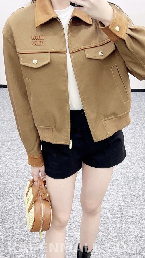 미우미우 미우미우 스웨이드 칼라 집업 자켓 상세 이미지