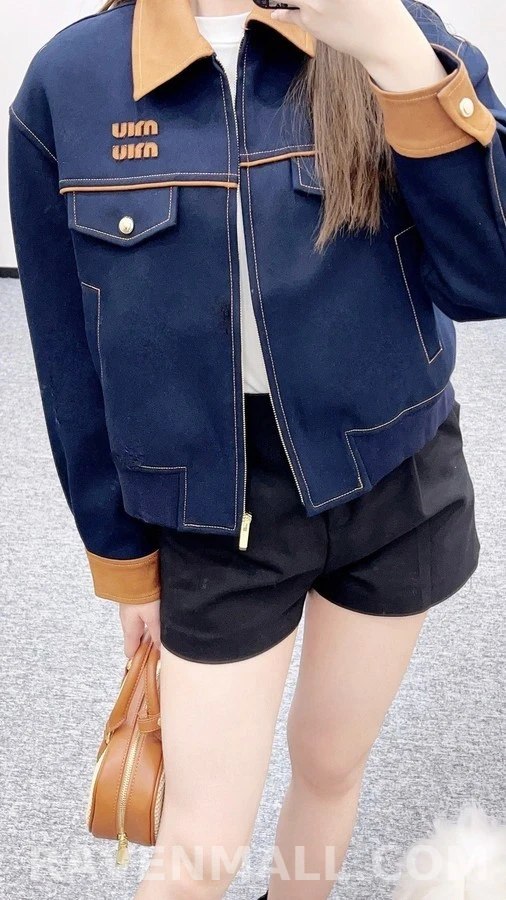 미우미우 미우미우 스웨이드 칼라 집업 자켓 상세 이미지